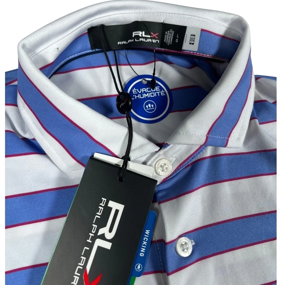 RLX Ralph Lauren Striped Golf Performance Polo Shirt‎ Men's Large NWT $125